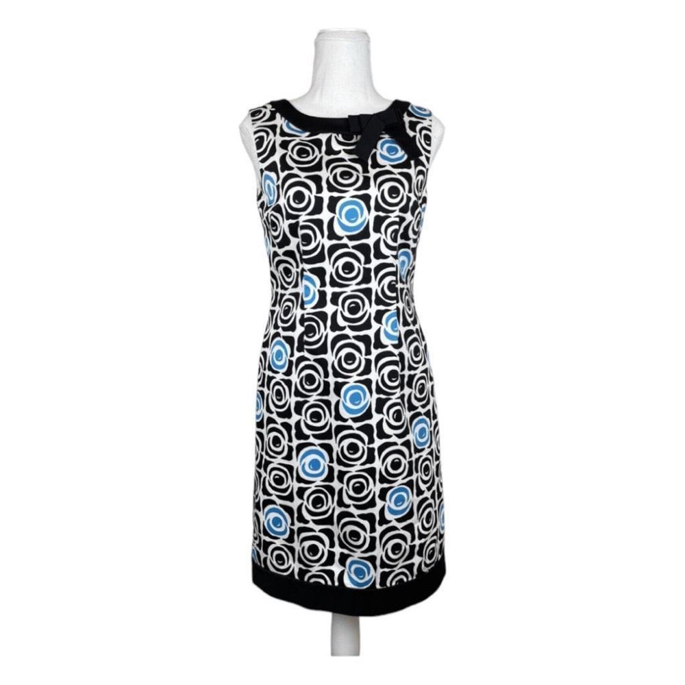 Tahari ASL Dress Black White Blue Floral Shift Midi Sleeveless Zip Back Plus 18W